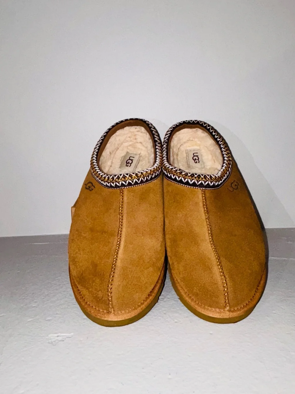 UGG Men’s Chestnut Suede Slip-On Shearling-Lined Mules